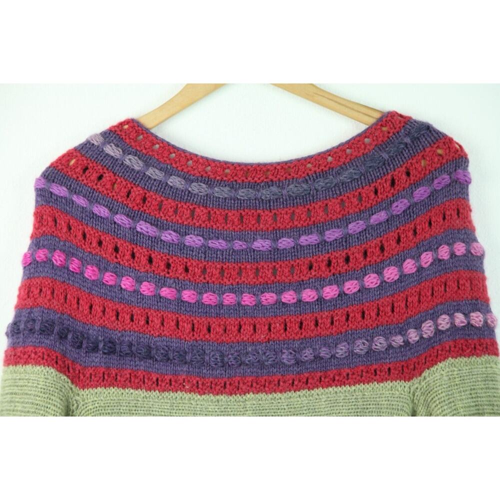 Handmade Knit Wool Cardigan Sweater Art to Wear Green Purple XS S Cottagecore - Picture 9 of 11